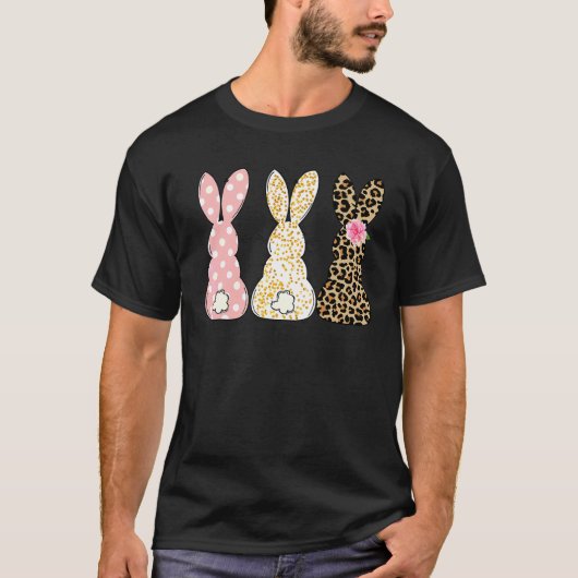 T-shirt Leopard Floral Lapin de Pâques Trois lapins Joyeux (Devant)
