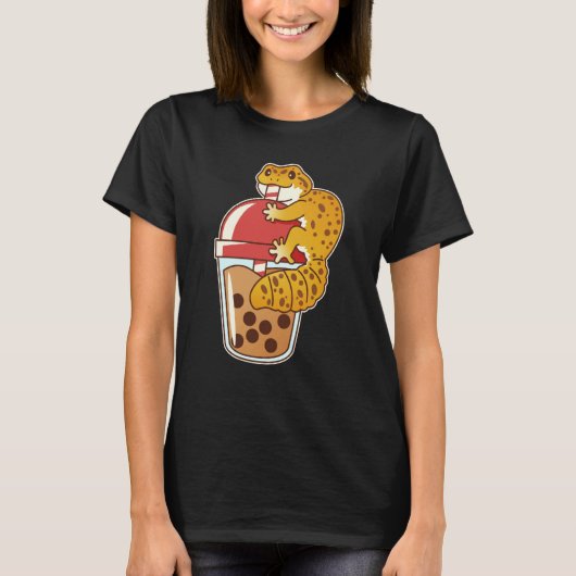 T-shirt Leopard Gecko Boire Boba Bubble Tea (Devant)