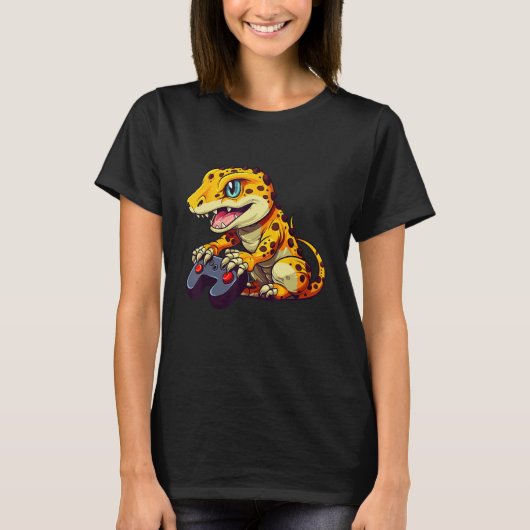 T-shirt Leopard Gecko Playing Video Game Lizard & Reptiles (Devant)