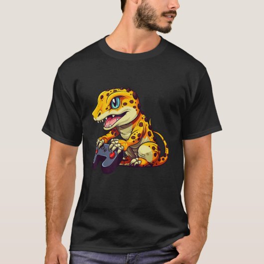 T-shirt Leopard Gecko Playing Video Game Lizard & Reptiles (Devant)