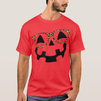 T-shirt Leopard Glasses Jack O Lantern Pumpkin Face Hallow