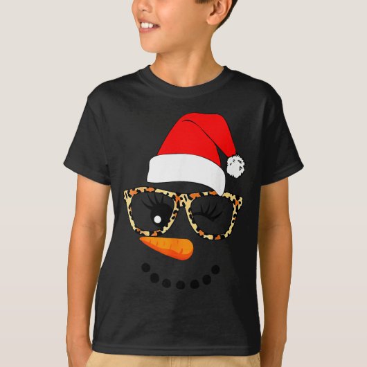 T-shirt Leopard Gles Santa Claus Snowman Face Christmas Co (Devant)