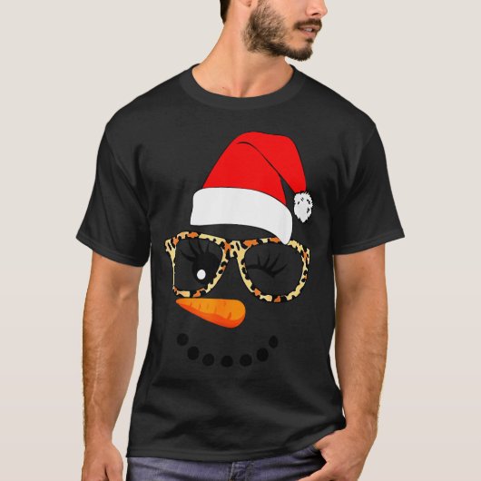 T-shirt Leopard Gles Santa Claus Snowman Face Christmas Co (Devant)