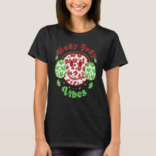 T-shirt Leopard Happy Face Noël Retro jolly Vibes Xma