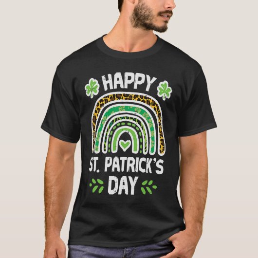 T-shirt Leopard Happy Jour de la Saint Patrick Rainbow mig (Devant)