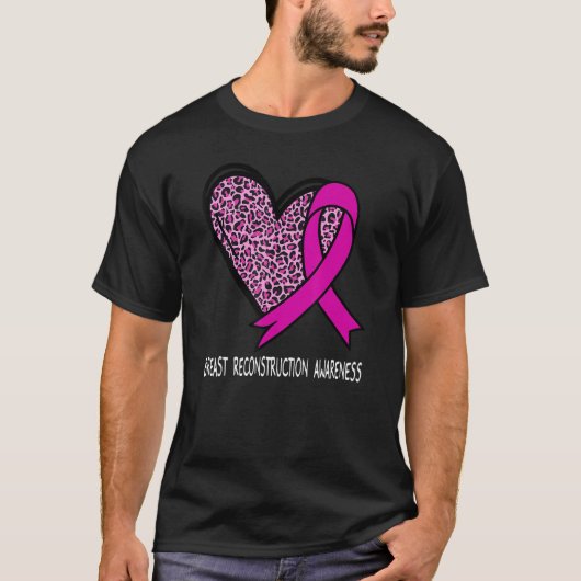 T-shirt Leopard Heart Breast Reconstruction Awareness Pink (Devant)