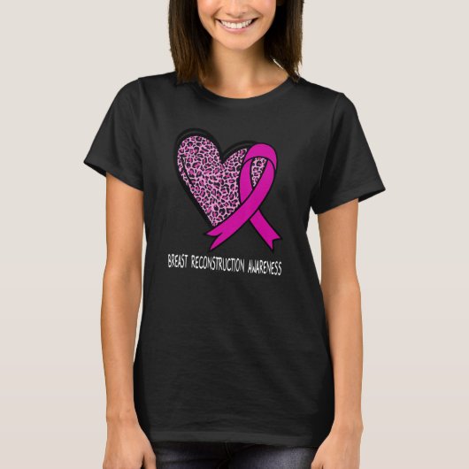 T-shirt Leopard Heart Breast Reconstruction Awareness Pink (Devant)