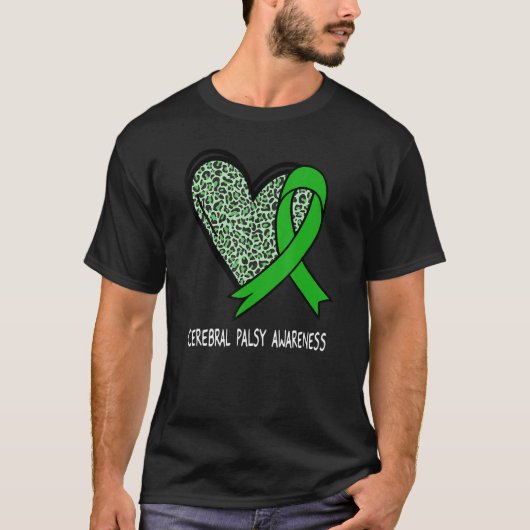 T-shirt Leopard Heart Cerebral Palsy Awareness Green Ribbo (Devant)