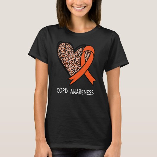 T-shirt Leopard Heart COPD Awareness Orange Ribbon (Devant)
