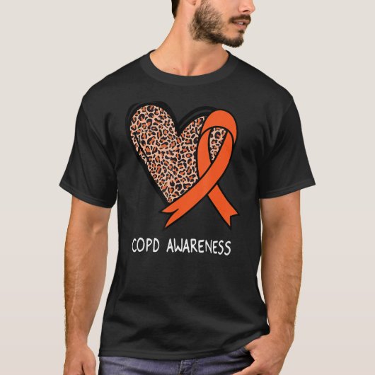 T-shirt Leopard Heart COPD Awareness Orange Ribbon (Devant)