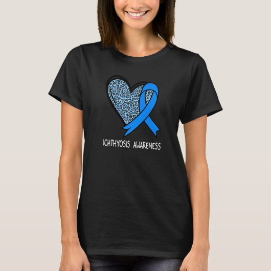 T-shirt Leopard Heart Ichthyosis Awareness Blue Ribbon (Devant)