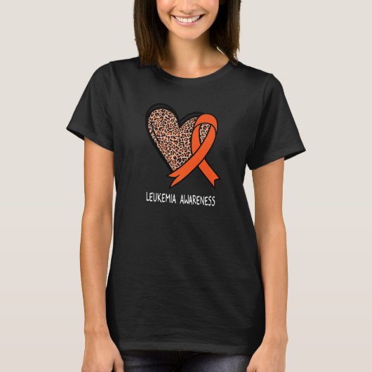 T-shirt Leopard Heart Leukemia Awareness Orange Ribbon (Devant)