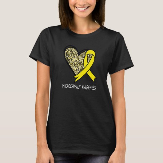 T-shirt Leopard Heart Microcephaly Awareness Yellow Ribbon (Devant)