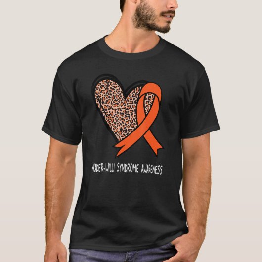 T-shirt Leopard Heart Prader Willi Syndrome Awareness Oran (Devant)