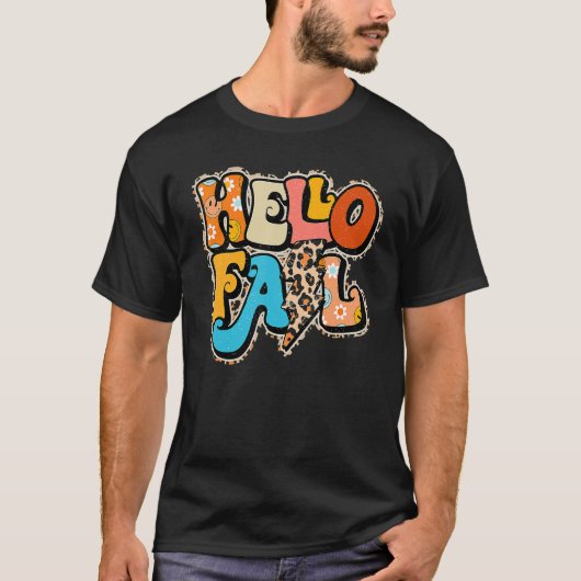 T-shirt Leopard Hello Fall Fun Citrouille Patch Automne Au (Devant)