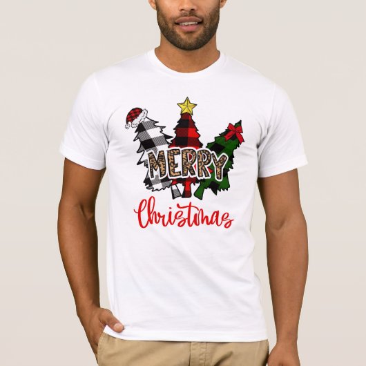 T-shirt Léopard Joyeux Noël Arbre Plaid Buffle (Devant)