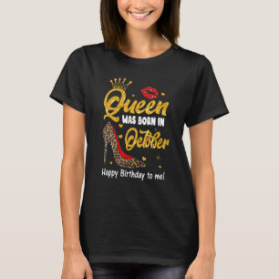 T-shirt Leopard Lip Queen Est Né En Octobre Joyeux Naissan