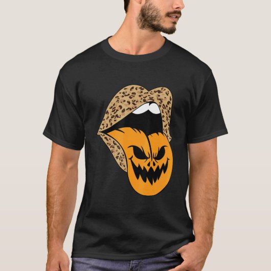 T-shirt Leopard Lips Halloween Lips Vampire Mouth Pumpkin (Devant)