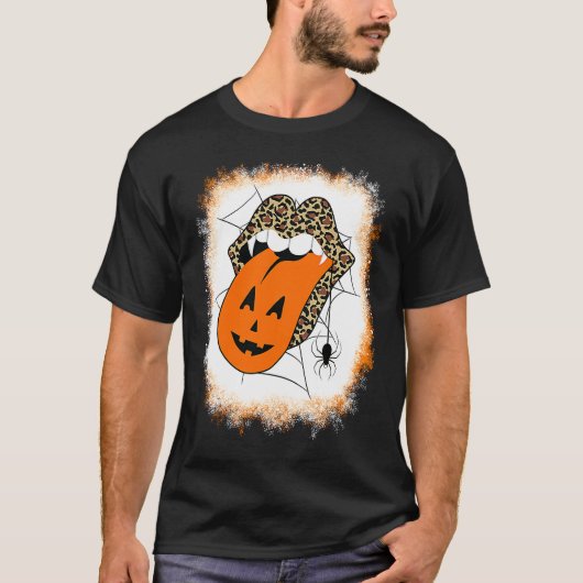 T-shirt Leopard Lips Halloween Lips Vampire Mouth Pumpkin (Devant)