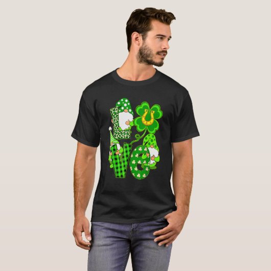 T-shirt Leopard Love Three Gnomes Lucky Shamrock St Patric (Devant entier)