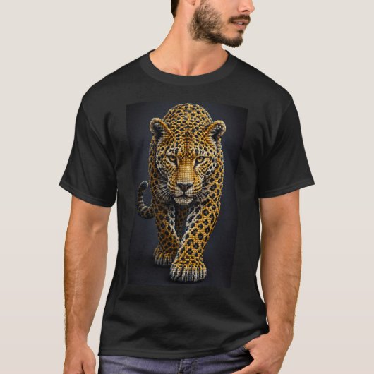 T-shirt Léopard Majestueux – Micro Mosaïque 3D (Devant)
