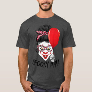 T-shirt Leopard Messy Bun Clown Éffrayant Mama Funny Hallo