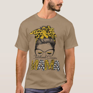 T-shirt Leopard Messy Bun Enfance Cancer Mama Sensibilisat