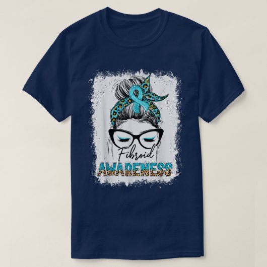 T-shirt Leopard Messy Bun Fibroid Awareness Teal Ribbon  (Design devant)