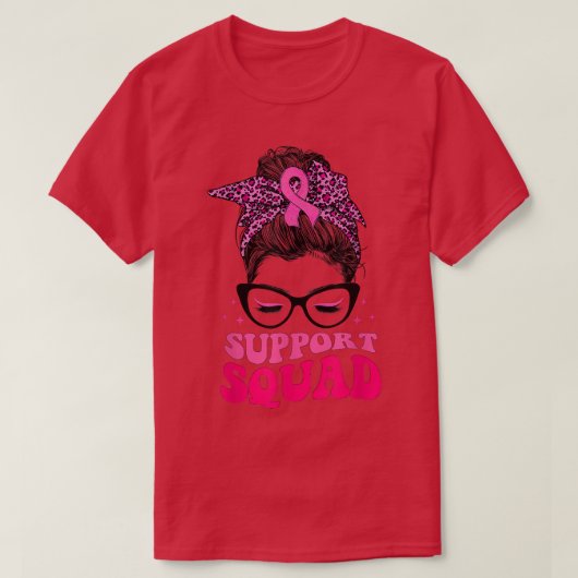 T-shirt Leopard Messy Bun Pink Ribbon Support Squad (Design devant)