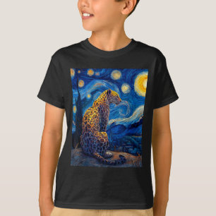 T-shirt Léopard - Nuit étoilée de style Van Gogh drôle Gra