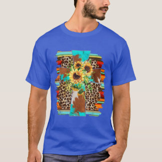T-shirt Léopard occidental Serape Tournesol Croix chrétien