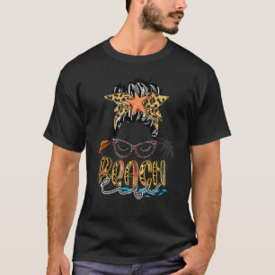 T-shirt Leopard Palm Tree Beach été Messy Bun Enseignant L
