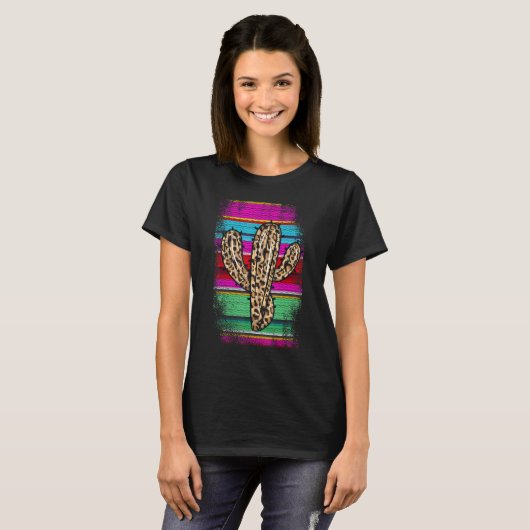 T-shirt Leopard Pattern Cactus Serape Print Cowgirl Rodeo (Devant entier)