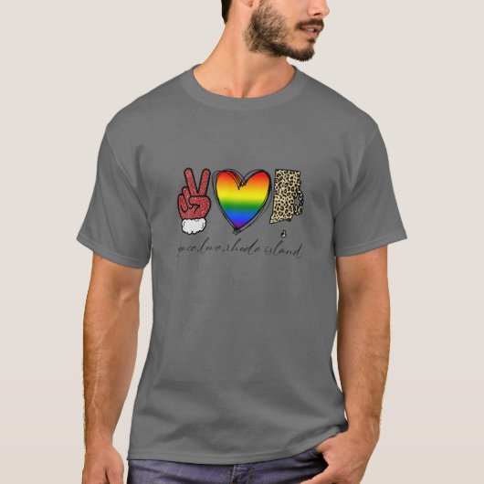 T-shirt Leopard Peace Love Rhode Island Heart LGBT Pride C (Devant)