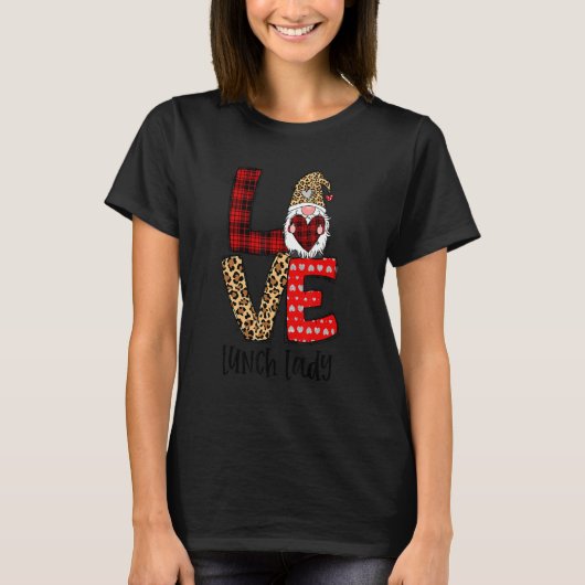 T-shirt Leopard Plaid Gnome Heart LOVE Lunch Lady Valentin (Devant)