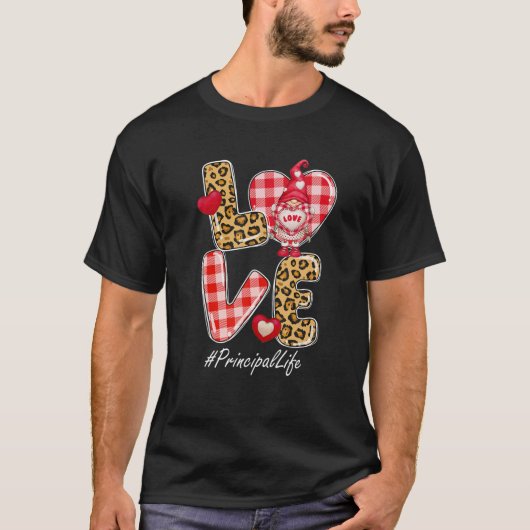 T-shirt Leopard Plaid Heart LOVE Principal Life Gnome Vale (Devant)