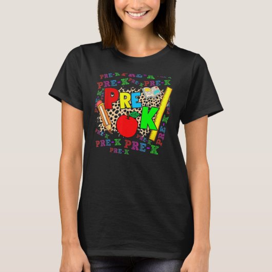 T-shirt Leopard Pre K Typography Preschool Teacher Back To (Devant)