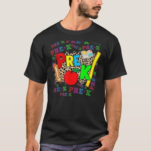 T-shirt Leopard Pre K Typography Preschool Teacher Back To (Devant)