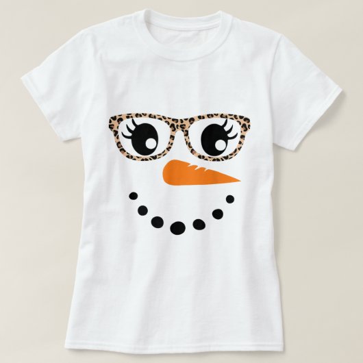 T-shirt Leopard Print Snowman Face Design (Design devant)