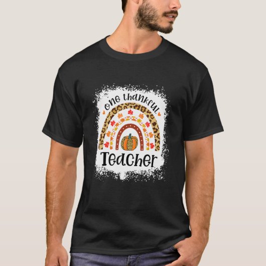 T-shirt Leopard Pumpkin Fall Rainbow One Thankful Teacher (Devant)