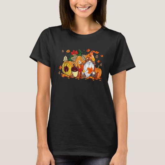T-shirt Leopard Pumpkin Print Plaid Gnomes Fall Autumn Tha (Devant)
