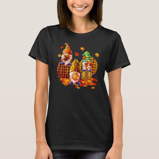 T-shirt Leopard Pumpkin Print Plaid Gnomes Fall Autumn Tha (Devant)