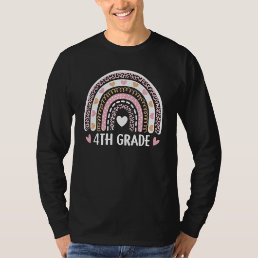 T-shirt Leopard Rainbow 4th Grade Teacher Funny Back To Sc (Devant)