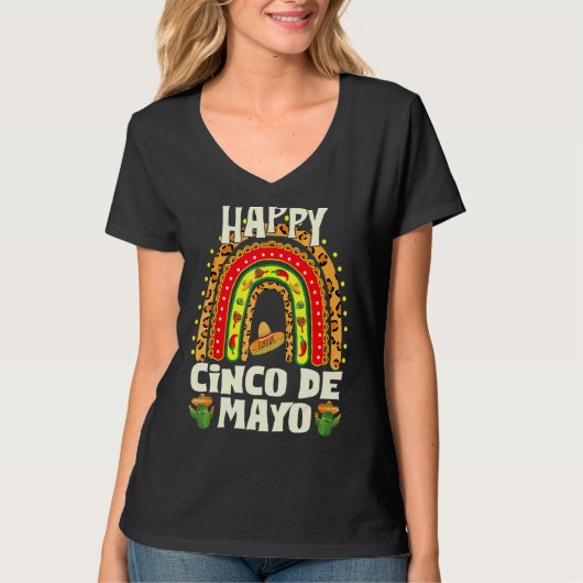 T-shirt Leopard Rainbow Heureux Cinco De Mayo Fiesta Mexic (Devant)