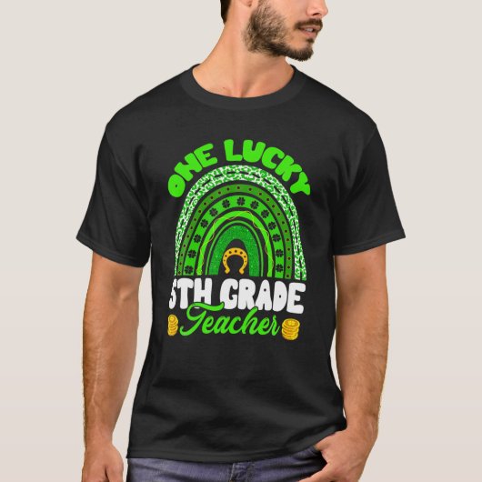 T-shirt Leopard Rainbow One Lucky 5E Grade Enseignant St P (Devant)
