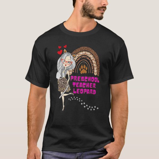 T-shirt Leopard Rainbow, Professeur À L'École Préscolaire (Devant)