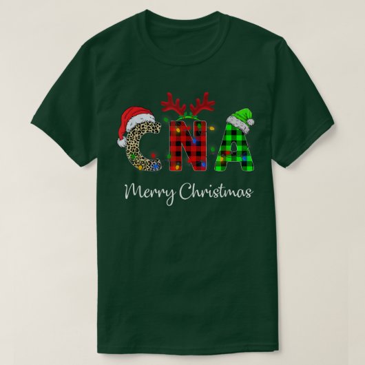 T-shirt Leopard Red Plaid CNA Infirmière Santa Hat Reindee (Design devant)