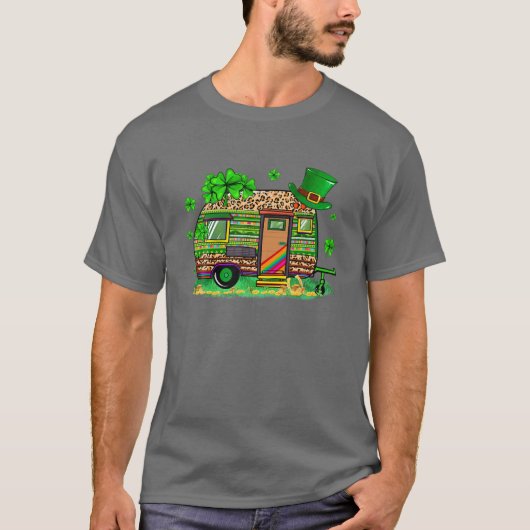T-shirt Leopard Shamrock Camping RV Camper St Patricks Day (Devant)
