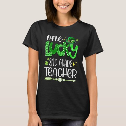 T-shirt Leopard Shamrock One Lucky 2nd Grade Teacher St Pa (Devant)