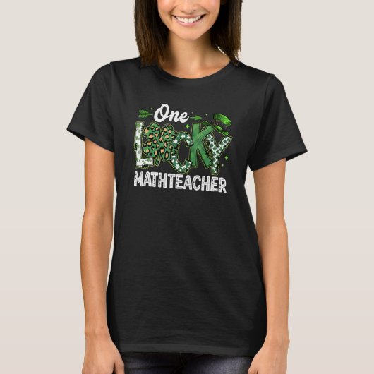 T-shirt Leopard Shamrock One Lucky Math Teacher St. Patric (Devant)